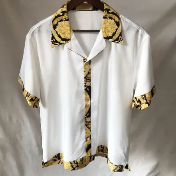 Erkekler Hawaii Gömlek Streetwear Altın Barok Desen Baskı Plaj Gömlek 2023 Yaz Gömlek Hip Hop Rahat Tropikal Tatil Tops 0