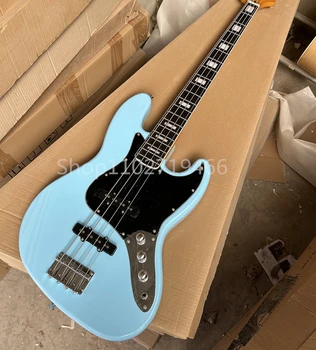 Fabrika Açık Mavi 4 Dizeleri Elektrik Bas Gitar Gülağacı Klavye Siyah Pickguard Özelleştirilebilir