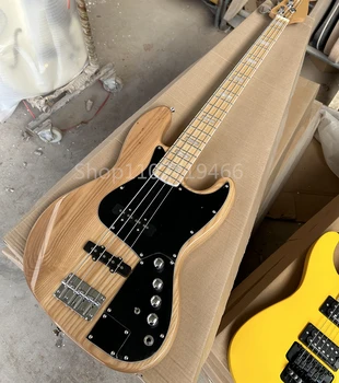 Fabrika Doğal Ahşap Renk Kül Vücut 4 ve 5 Dizeleri Elektrik Bas Gitar Akçaağaç Klavye Siyah Büyük Pickguard Özelleştirilebilir