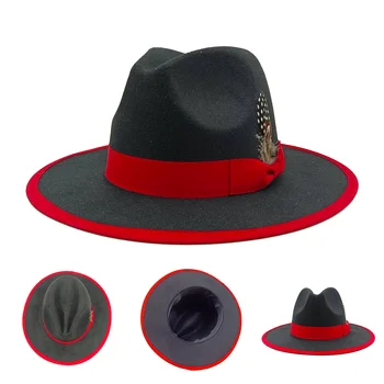 Fedora Sonbahar ve Kış Yeni Sarılmış Caz Üst erkek ve kadın Yay Düğüm Tüy Panama Şapka fötr şapka erkekler için