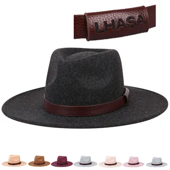 Fedora şapka sonbahar ve kış yeni silindir şapka Tibet LHASA logo iki ton kaşmir Avrupa ve Amerikan 9 cm ağız caz şapka