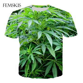 FEMSKİS Yaz Yeni moda tişört erkek Ve kadın kısa kollu tişört 3D Baskı Bitki Yaprağı Kenevir Yaprağı Komik Kazak