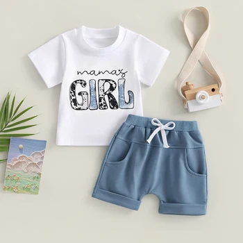 FOCUSNORM 0-3Y Bebek Bebek Erkek Yaz günlük kıyafetler Setleri 2 adet Mektup Leopar Baskı Kısa Kollu T Shirt + Katı Elastik Şort 2