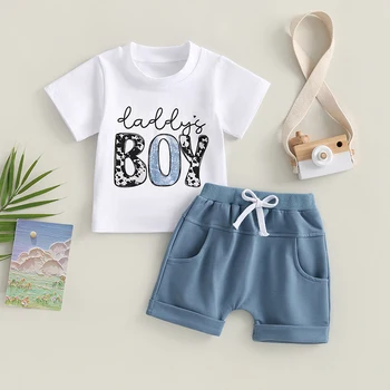 FOCUSNORM 0-3Y Bebek Bebek Erkek Yaz günlük kıyafetler Setleri 2 adet Mektup Leopar Baskı Kısa Kollu T Shirt + Katı Elastik Şort 3