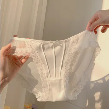 Fransız retro saten beyaz iç çamaşırı kadın saf desire dantel seksi örgü düşük bel ince külot