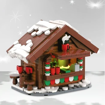 Gobricks Noel Tema Sıcak İçecekler Standları Durak Mağaza Yapı blok seti Tuk Tuk Kahve Mobil Araba Mağazası tuğla oyuncaklar Noel Hediyesi 1