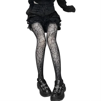 Gotik Punk Kadınlar Siyah Örgü balık ağı külotlu çorap Örümcek Ağı Desenli Tayt Çorap İç Çamaşırı Cadılar Bayramı süslü elbise Kostüm