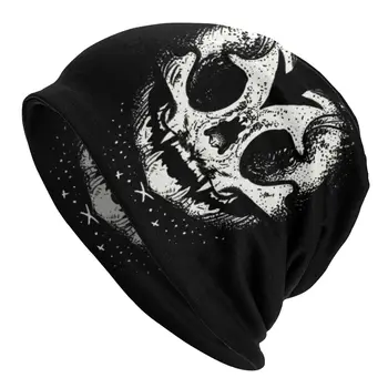 Gotik Siyah Kedi Kafatası Kasketleri Kapaklar Erkekler Kadınlar İçin Unisex Sokak Kış Sıcak Örme Şapka Yetişkin Cadılar Bayramı Korku Kaput Şapka