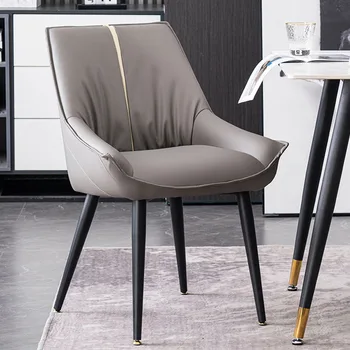 Gri yemek masası sandalyesi Deri Siyah Bacaklar Lüks Rahat yemek sandalyeleri Kol Oturma Odası Cadeiras De Jantar Mobilya