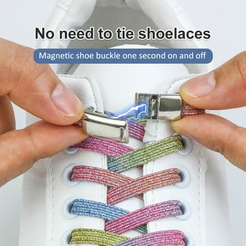 Gökkuşağı Elastik Danteller Sneakers Manyetik Kilit Ayakkabı bağcıkları bağları olmadan Çocuklar Yetişkin Manyetik Hiçbir Kravat Ayakabı Ayakkabı Aksesuarları için