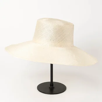 Güneş koruyucu gölgeleme büyük ağız sisal hasır şapka açık plaj büyük ağız havzası şekilli silindir şapka, retro tarzı 0