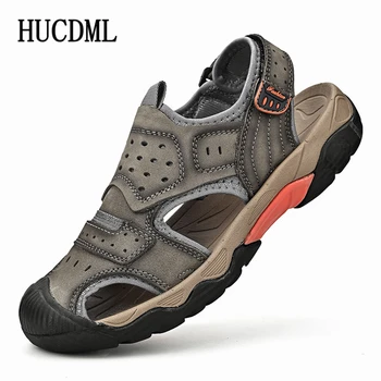 Hakiki Deri erkek Sandalet Yaz 2023 Yeni Açık Anti-çarpışma Ayak Yürüyüş Seyahat rahat ayakkabılar Erkekler için Büyük Boy 38-46