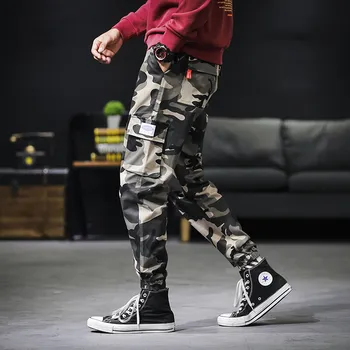 Hip Hop Kargo Pantolon Erkek Moda Joggers rahat pantolon Streetwear Çok Cep Şeritler Askeri Pantolon Erkekler harem pantolon Büyük Boy
