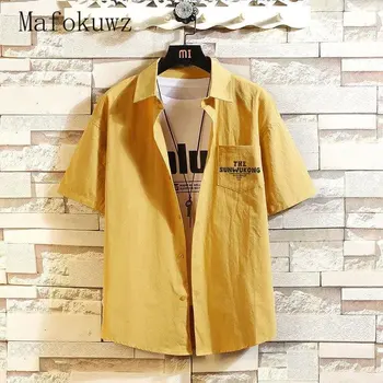 Hong Kong Tarzı Erkekler Yaz Rahat Kısa Kollu Moda Büyük Gömlek Gevşek Trend Yakışıklı İnç Yaka Düğmesi Düz Renk Ceket