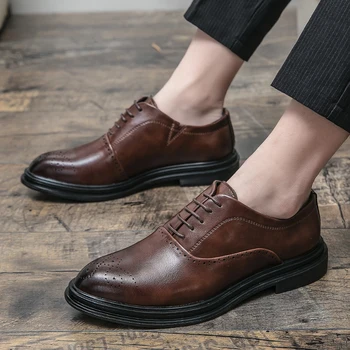 Ingiliz Retro Moda Erkekler Patchwork Kahverengi Siyah Kalın Alt bağcıklı ayakkabı günlük mokasen ayakkabı Resmi Elbise Ayakkabı Zapatos Homre