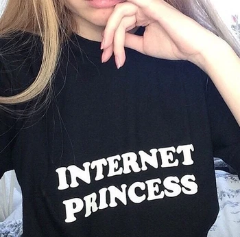 Internet Prenses Komik T Shirt Kadın Yaz Moda İnstagram Shirt Kız Grunge Serin Üst Tee Siyah