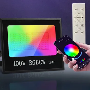 IP66 100W RGBCW sel ışıkları App kontrollü RGB projektörler uzaktan kumanda ile duvar yıkayıcı ışık parti sahne peyzaj spot