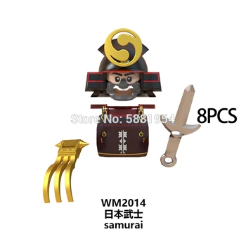 Japon Samurai Takımı WM6096 Ronin Savaşçı Aksiyon Figürü Kask Zırh Silah Aksesuarları yapı blok oyuncaklar Çocuklar İçin WM6090 4
