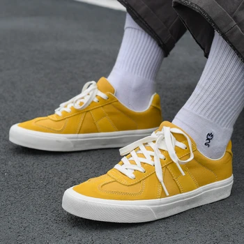 Joıınts Yaz Sarı vulkanize ayakkabı Erkekler Yeni Dayanıklı Süet sneaker Nefes Deri kanvas ayakkabılar Tenis BMX Bisiklet