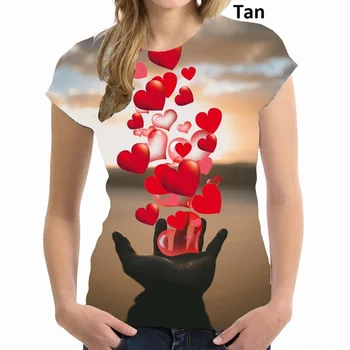 Kadın 3D Baskı Sevimli Kalp Atışı Aşk T Shirt Yaz 2023 Yeni Moda Sokak Rahat O-boyun Gevşek Tees