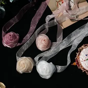 Kadın file kurdele Gül Çiçek Zarif Yaka Uzun Kayış Gerdanlık Vintage Ayarlanabilir Bandaj Kolye 2
