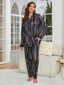 Kadın Pijama Seti Konfor Tam Kollu Gecelik Bayanlar İhale gündelik giyim Şerit Pijama İlkbahar ve Yaz İçin