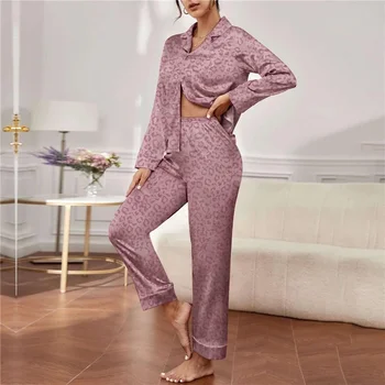 Kadın Saten Parti Pijama seti kadın İki adet Pijama Uzun Kollu Rahat Gecelik İlkbahar Yaz Pijama Setleri İpek Pijama Seti