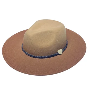 Kadınlar için Fedora şapkalar Avrupa ve Amerikan tarzı şapka Ahşap kalpler kemer Geniş şapka Sözleşmeli Daha fazla renk ve degrade şapka