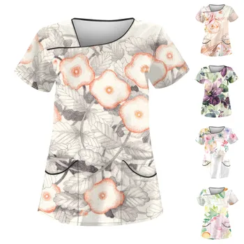 Kadınlar İçin Üstler 2023 Narin Casual Gömlek Kadın Gömlek Artı Boyutu Çiçek Kısa Kollu Kadın Gömlek ve Üstler Гутболка оверсая