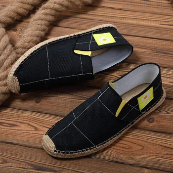 Klasik Yaz erkek Loafer'lar Nefes Keten Siyah gündelik erkek ayakkabısı Slip-on Balıkçı Espadrille Ayakkabı Erkekler Zapatos De Hombres 0