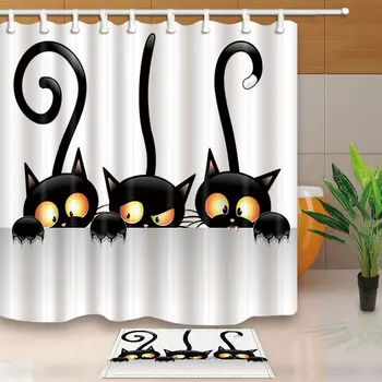 Komik Kediler Duş Perdeleri Yüksek Kaliteli Banyo Ekranları Ev Dekor Polyester Kumaş Su Geçirmez ve Küf Geçirmez Kanca ile Yıkanabilir