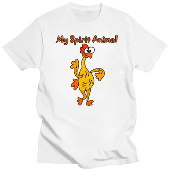 Komik Tavuk Benim Ruh Hayvan Baskı Erkek Tee Gömlek Pamuk Siyah Karikatür Tasarım T-shirt Aptal Günü