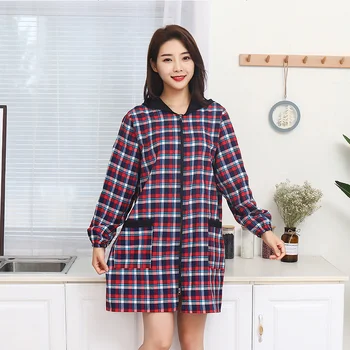 Kore versiyonu saf pamuklu uzun kollu tişört önlük kadın mutfak yemeklik yağ geçirmez yetişkin iş bluz moda fermuar giyiyor ince 1