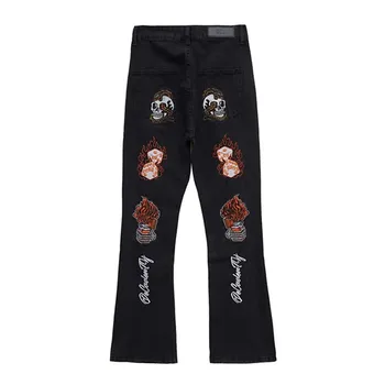 Kot erkek İlkbahar Sonbahar Yeni Vintage Y2K Yüksek Sokak Nakış Düz Bacak Pantolon Düğmesi Cep Pantolon Erkek Giyim YY023