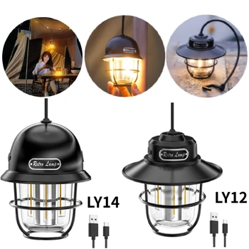 LED kamp feneri 200LM Vintage taşınabilir kamp ışık kademesiz karartma tip-C USB şarj edilebilir yürüyüş balıkçılık için acil