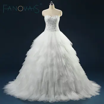 Lüks Kristal Boncuklu düğün elbisesi Katmanlı Ruffles Ucuz Vestido de Novia Robe de maree Vintage gelinlikler düğün elbisesi 2019