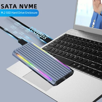 M. 2 NVME SATA SSD Durumda Alüminyum Alaşımlı Katı Hal Sürücü Adaptörü Muhafaza USB3.1 10Gbps M/B+MKey RGB 2280/2260/2242