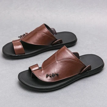 Marka Yaz Yüksek Kaliteli erkek terlikleri PU Deri Lüks Flip Flop Plaj Rahat Sandalet Yaz Erkekler için moda ayakkabılar