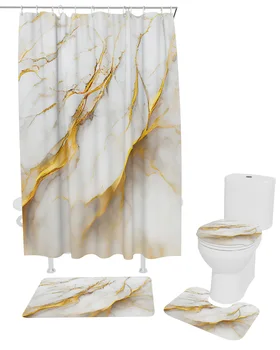 Mermer Doku Beyaz Duş perde seti Kaymaz Halılar Banyo Paspas Tuvalet kapak Su Geçirmez Polyester Banyo Perdesi