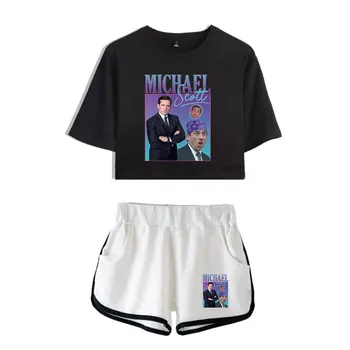 Michael Scott Vintage logo Merch Tops İki Parçalı Set Şort + Güzel TShirt Harajuku Streetwear Kız Setleri Moda