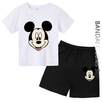Mickey Mouse Tshirt Seti Çocuk Çocuk yüksek kaliteli tişört Disney Minnie Mouse Kısa Kollu Erkek kadın kıyafetleri 0
