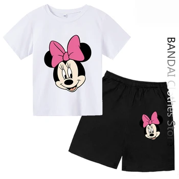 Mickey Mouse Tshirt Seti Çocuk Çocuk yüksek kaliteli tişört Disney Minnie Mouse Kısa Kollu Erkek kadın kıyafetleri 2