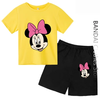 Mickey Mouse Tshirt Seti Çocuk Çocuk yüksek kaliteli tişört Disney Minnie Mouse Kısa Kollu Erkek kadın kıyafetleri 3