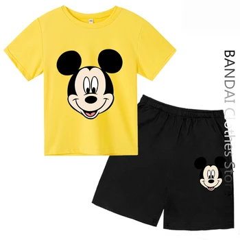 Mickey Mouse Tshirt Seti Çocuk Çocuk yüksek kaliteli tişört Disney Minnie Mouse Kısa Kollu Erkek kadın kıyafetleri 4