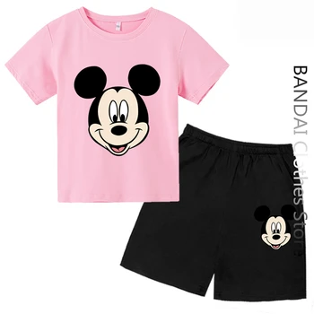 Mickey Mouse Tshirt Seti Çocuk Çocuk yüksek kaliteli tişört Disney Minnie Mouse Kısa Kollu Erkek kadın kıyafetleri 5