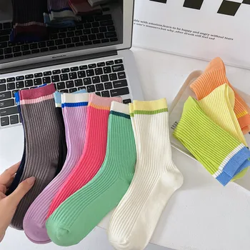 Moda Kadın Çorap Kawaii Çatışan pamuklu uzun çorap Kore Tarzı Moda Düz Renk Harajuku Calcetines