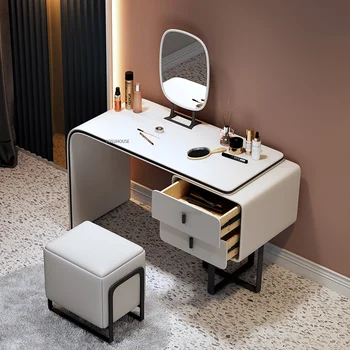 Modern Mobilya Deri Tuvalet masası yatak odası ışık lüks Şifoniyer depolama dolabı Makyaj makyaj masası ayna seti