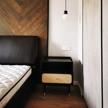 Odası Başucu Masa Çekmeceli Modern Minimalist Kahve Dolabı Depolama Nordic Başucu Masaları Rattan Cabeceros Yatak Odası Dolapları