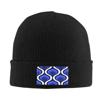 Orla Kiely Kumaş Mavi Beyaz Skullies Beanies Caps Unisex Kış Sıcak Örme Şapka Yetişkin Geometrik Çiçek Kaput Şapka Kayak Kap