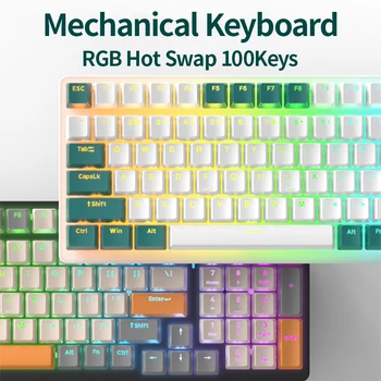 Oyun mekanik klavye 100 Tuşları sıcak değiştirme anahtarı klavye tuş tipi-C kablolu / BT5.0/2. 4 G K6 K3 PC Laptop için RGB ışık rusça ingilizce